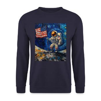 Astronaute sur la lune avec le drapeau américain - Sweat-shirt Unisexe - marine - Devant - Alina (178cm) & Michal (187cm)