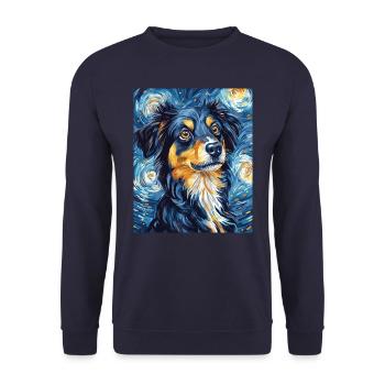 Australian Shepherd Dog starry night van - Unisex Sweatshirt - navy - Front - Alina (178cm) & Michal (187cm)
