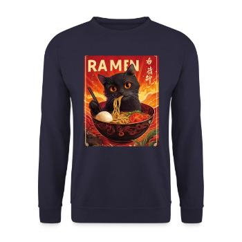 Le chat mange des nouilles ramen Japon - Sweat-shirt Unisexe - marine - Devant - Alina (178cm) & Michal (187cm)