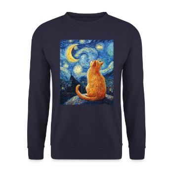 Katze Van Gogh Style - Unisex Pullover - Navy - Vorne - Alina (178cm) & Michal (187cm)