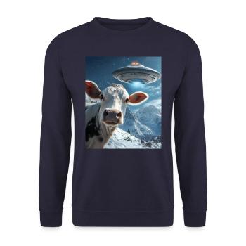 Kuh Selfie mit Ufo - Unisex Pullover - Navy - Vorne - Alina (178cm) & Michal (187cm)