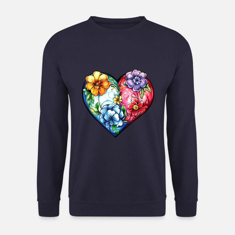 Herz Bunt Ornament Blumen - Unisex Pullover - Navy