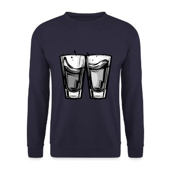Tequila Glas Anstoßen - Unisex Pullover - Navy - Vorne - Alina (178cm) & Michal (187cm)