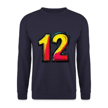 12 Zahl Bunt - Unisex Pullover - Navy - Vorne - Alina (178cm) & Michal (187cm)