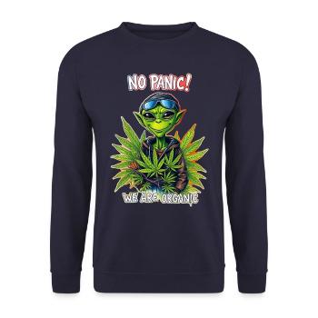 Cannabis Alien - NO PANIC WE ARE ORGANIC 2 - Unisex Pullover - Navy - Vorne - Alina (178cm) & Michal (187cm)