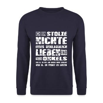 stolzer Nichte eines coolen und tollen Onkels - Unisex Pullover - Navy - Vorne - Alina (178cm) & Michal (187cm)