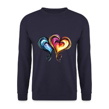 Herzen Bunt Ornament Liebe - Unisex Pullover - Navy - Vorne - Alina (178cm) & Michal (187cm)