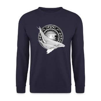 Buckelwal Hawaiianisch - Unisex Pullover - Navy - Vorne - Alina (178cm) & Michal (187cm)