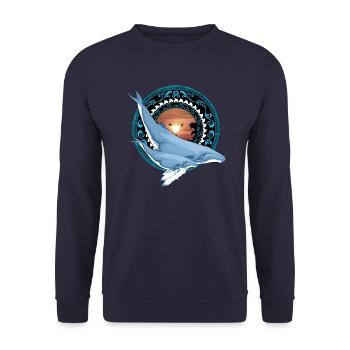 Buckelwal Hawaiianisch - Unisex Pullover - Navy - Vorne - Alina (178cm) & Michal (187cm)