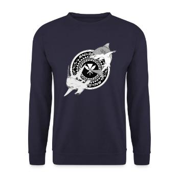 Kanaka Maoli Hammerhai Weißer Hai - Unisex Pullover - Navy - Vorne - Alina (178cm) & Michal (187cm)