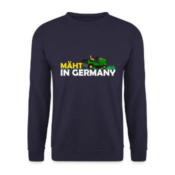 Mäht in Germany Sitz Rasenmäher Hobbygärtner - Unisex Pullover - Navy - Vorne - Alina (178cm) & Michal (187cm)