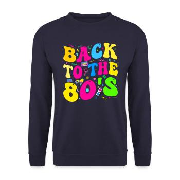 Zurück zu den 80er Jahren Kostümparty Retro - Unisex Pullover - Navy - Vorne - Alina (178cm) & Michal (187cm)