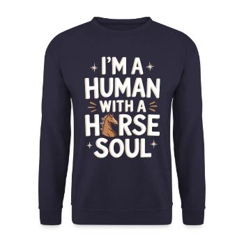 Pferd Pferde Reiten Pferdereiten Sprungreiten - Unisex Pullover - Navy - Vorne - Alina (178cm) & Michal (187cm)