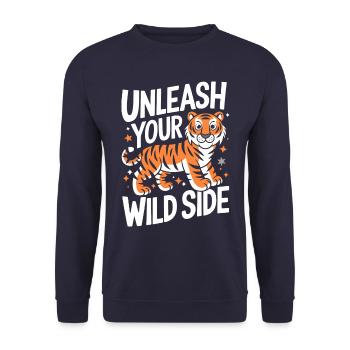 Tiger Tier Zoo Wildtier - Unisex Pullover - Navy - Vorne - Alina (178cm) & Michal (187cm)