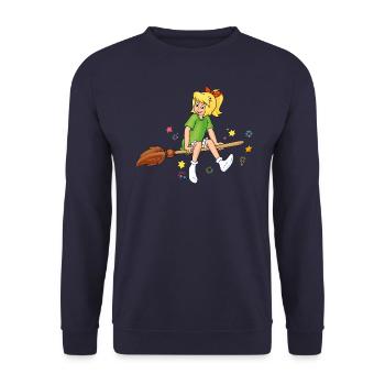 Bibi Blocksberg auf Kartoffelbrei Hexsterne - Unisex Pullover - Navy - Vorne - Alina (178cm) & Michal (187cm)