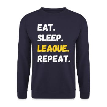 Eat Sleep League Repeat Zocken Gamer Spruch - Unisex Pullover - Navy - Vorne - Alina (178cm) & Michal (187cm)