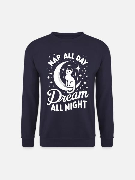 Offizielles Schlafshirt - Katze Mond Sternen - Unisex Pullover - Navy