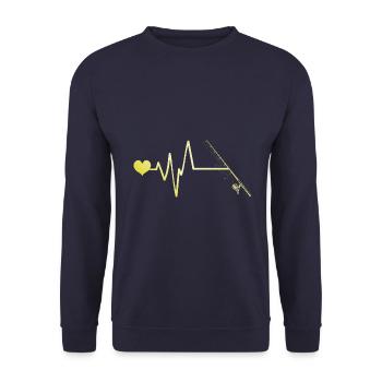 Angelrute Herzschlag - Unisex Pullover - Navy - Vorne - Alina (178cm) & Michal (187cm)