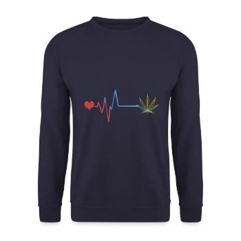 Hemp Leaf Pulse Heartbeat Cannabis - Unisex Sweatshirt - navy - Front - Alina (178cm) & Michal (187cm)