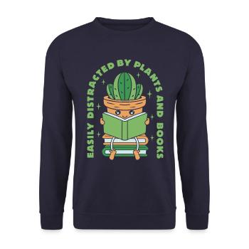 Lässt sich leicht von Pflanzen und Büchern ablenken - Unisex Pullover - Navy - Vorne - Alina (178cm) & Michal (187cm)