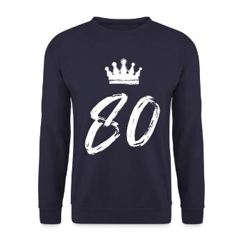 80 Zahl Krone - Unisex Pullover - Navy - Vorne - Alina (178cm) & Michal (187cm)