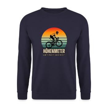 Lustiger Radspruch - Höhenmeter nicht geschenkt - Unisex Pullover - Navy - Vorne - Alina (178cm) & Michal (187cm)
