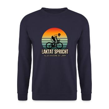 Rad Spruch - Laktat spricht, alles andere ist Lärm - Unisex Pullover - Navy - Vorne - Alina (178cm) & Michal (187cm)