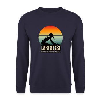 Lustiger Rennrad spruch: Laktat Lügendetektor - Unisex Pullover - Navy - Vorne - Alina (178cm) & Michal (187cm)