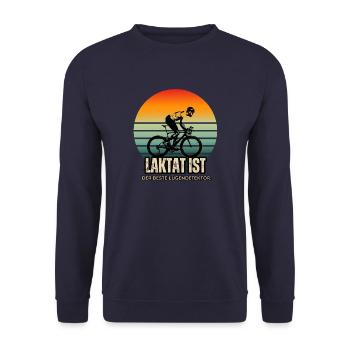Rennradfahren ist kein Witz: Laktat aucht nicht. - Unisex Pullover - Navy - Vorne - Alina (178cm) & Michal (187cm)
