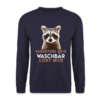 WENIGSTENS MEIN WASCHBÄR LIEBT MICH - Unisex Pullover - Navy - Vorne - Alina (178cm) & Michal (187cm)