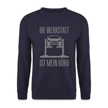 DIE WERKSTATT IST MEIN BÜRO - Unisex Pullover - Navy - Vorne - Alina (178cm) & Michal (187cm)
