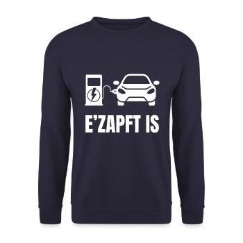 ELEKTROMOBILITÄT - E'ZAPFT IS - Unisex Pullover - Navy - Vorne - Alina (178cm) & Michal (187cm)