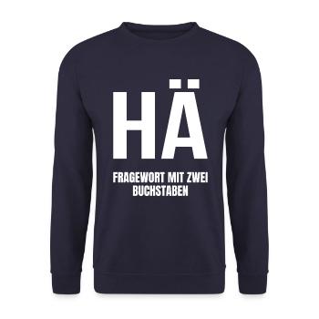 HÄ Fragewort mit zwei Buchstaben - Unisex Pullover - Navy - Vorne - Alina (178cm) & Michal (187cm)