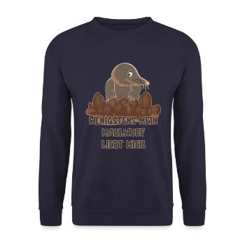 WENIGSTENS MEIN MAULWURF LIEBT MICH - Unisex Pullover - Navy - Vorne - Alina (178cm) & Michal (187cm)