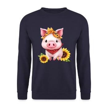 Porc au bandana et tournesol, Charmant - Sweat-shirt Unisexe - marine - Devant - Alina (178cm) & Michal (187cm)