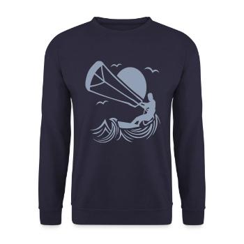 Kitesurfer Silhouette, Kiten Abenteuer Design - Unisex Pullover - Navy - Vorne - Alina (178cm) & Michal (187cm)
