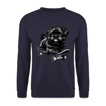 Pudel Skateboarder, Schwarz-Weiß Hund - Unisex Pullover - Navy - Vorne - Alina (178cm) & Michal (187cm)