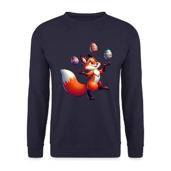Ostern Fuchs Jongleur mit Eiern - Unisex Pullover - Navy - Vorne - Alina (178cm) & Michal (187cm)