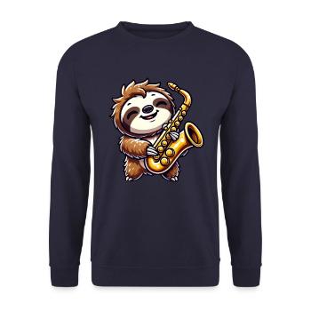 Faultier Saxophon Jazz Musiker Musikliebe - Unisex Pullover - Navy - Vorne - Alina (178cm) & Michal (187cm)