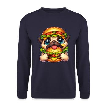 Funny Pug Burger Fast Food Hat - Unisex Sweatshirt - navy - Front - Alina (178cm) & Michal (187cm)
