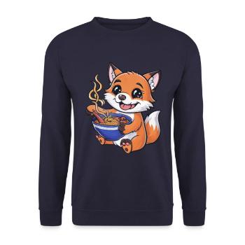 Kawaii Fox with Ramen Noodle Soup - Unisex Sweatshirt - navy - Front - Alina (178cm) & Michal (187cm)