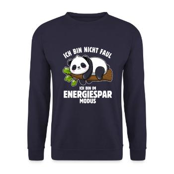 Panda - Ich bin nicht faul - im Energiespar Modus - Unisex Pullover - Navy - Vorne - Alina (178cm) & Michal (187cm)