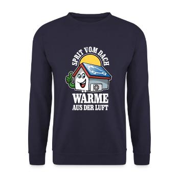 Öko Haus Sprit vom Dach Wärme aus der Luft - Unisex Pullover - Navy - Vorne - Alina (178cm) & Michal (187cm)