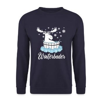 Elch Winterbader Eisbaden Eisbad Spruch - Unisex Pullover - Navy - Vorne - Alina (178cm) & Michal (187cm)