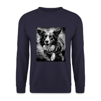 Border Collie Chien Portrait - Sweat-shirt Unisexe - marine - Devant - Alina (178cm) & Michal (187cm)
