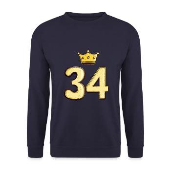 34 Zahl Krone - Unisex Pullover - Navy - Vorne - Alina (178cm) & Michal (187cm)
