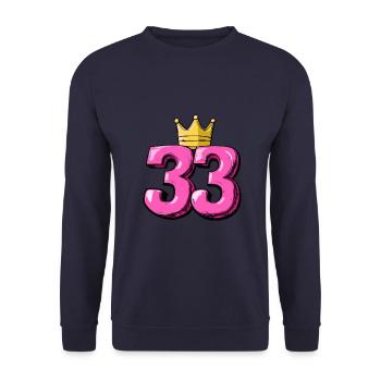 33 Zahl Krone - Unisex Pullover - Navy - Vorne - Alina (178cm) & Michal (187cm)