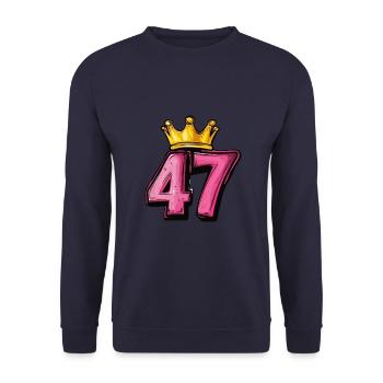 47 Zahl Krone - Unisex Pullover - Navy - Vorne - Alina (178cm) & Michal (187cm)
