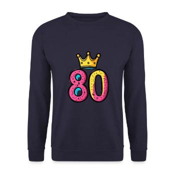 80 Zahl Krone - Unisex Pullover - Navy - Vorne - Alina (178cm) & Michal (187cm)