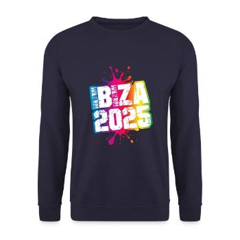 Ibiza 2025 Bunt Klecks - Unisex Pullover - Navy - Vorne - Alina (178cm) & Michal (187cm)
